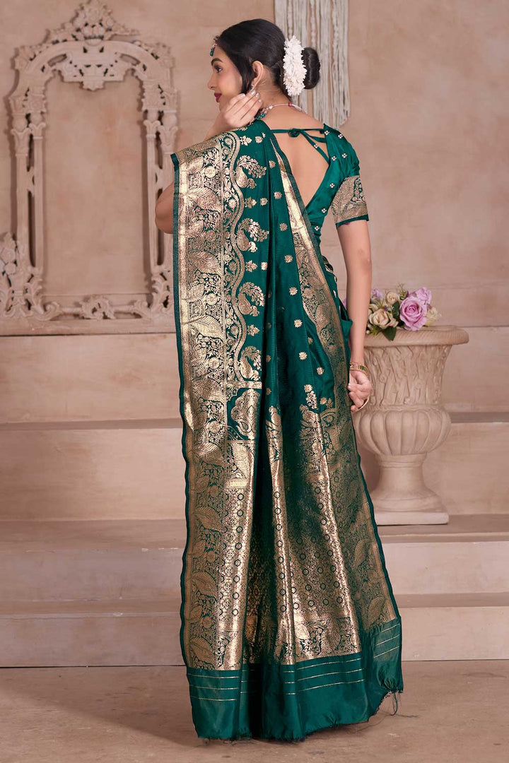 Trendy Art Silk Fabric Green Color Weaving Banarasi Jari Saree | Buy Online India
