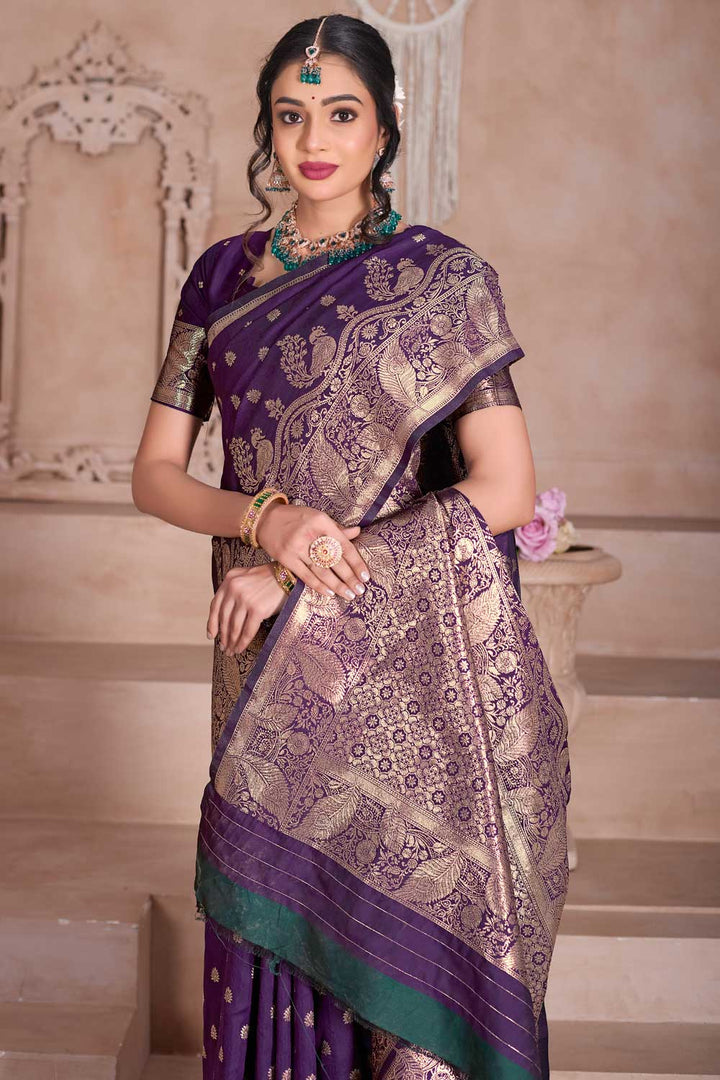 Attractive Art Silk Fabric Purple Color Weaving Banarasi Jari Saree | Buy Online India