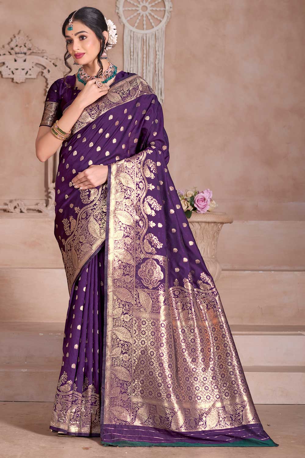 Attractive Art Silk Fabric Purple Color Weaving Banarasi Jari Saree | Buy Online India