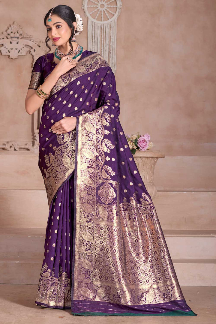 Attractive Art Silk Fabric Purple Color Weaving Banarasi Jari Saree | Buy Online India
