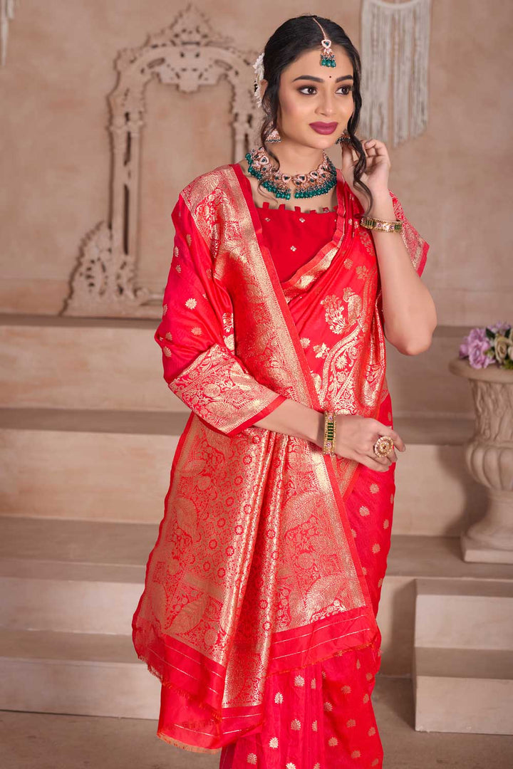 Art Silk Fabric Weaving Banarasi Jari Red Color Amazing Saree | Buy Online India