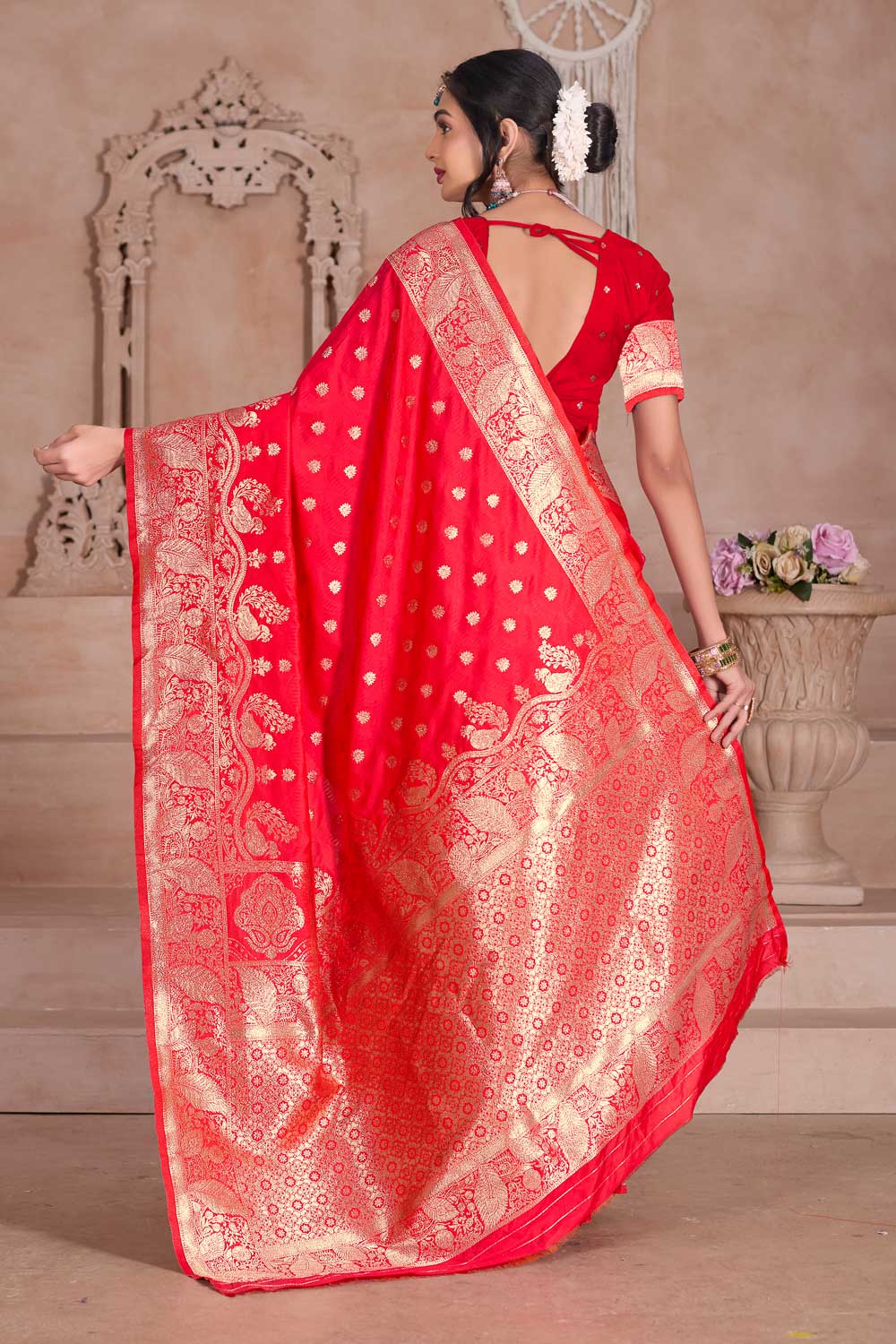 Art Silk Fabric Weaving Banarasi Jari Red Color Amazing Saree | Buy Online India