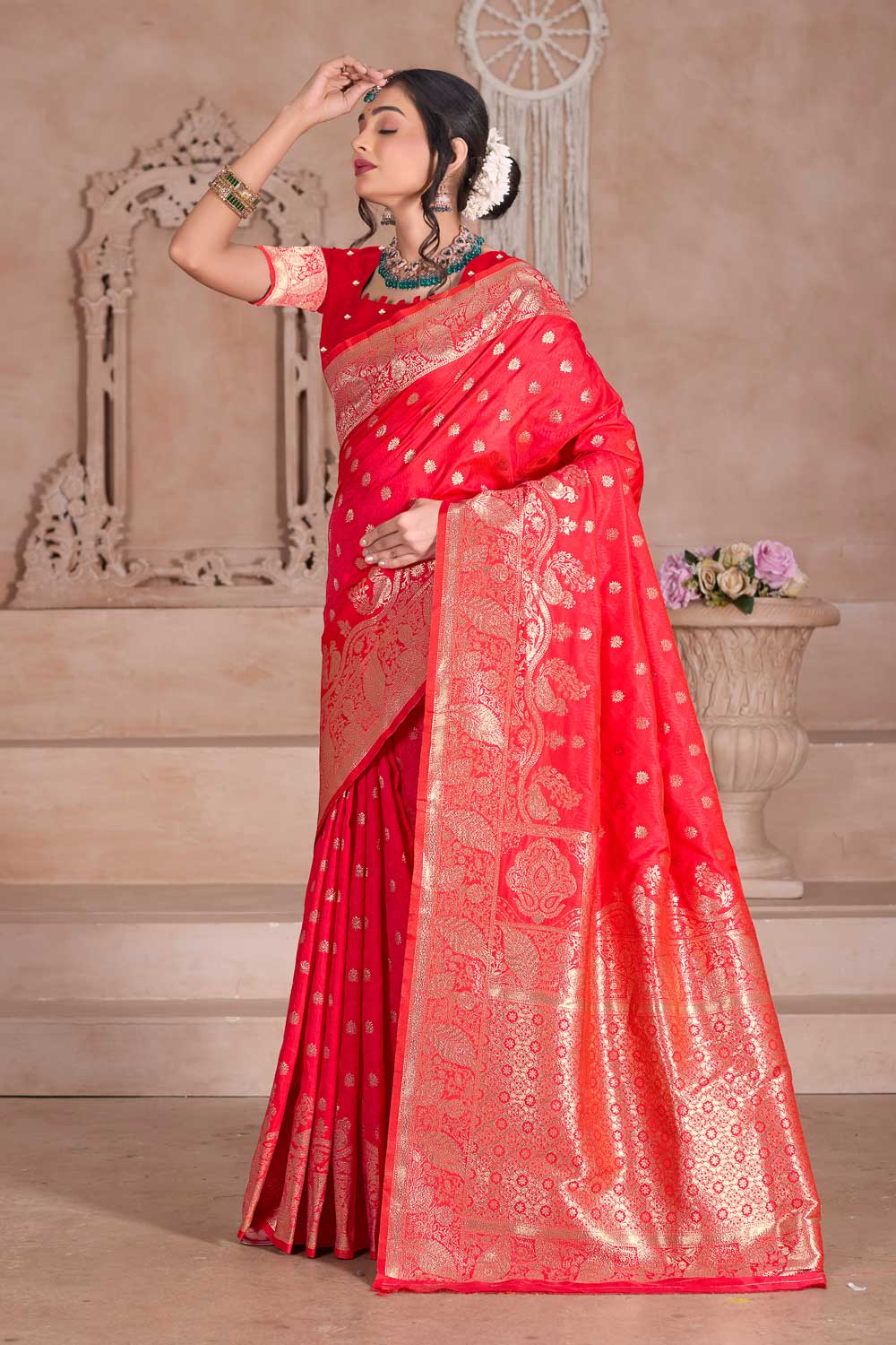 Art Silk Fabric Weaving Banarasi Jari Red Color Amazing Saree | Buy Online India