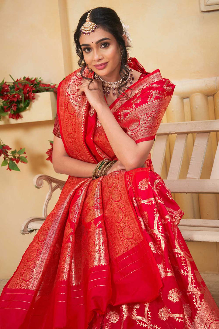 Art Silk Weaving Banarasi Jari Classic Red Saree | Buy Online India