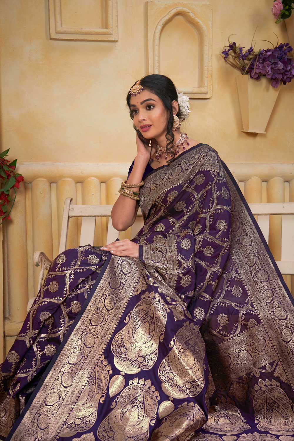 Art Silk Trendy Wine Color Weaving Banarasi Jari Saree | Buy Online India