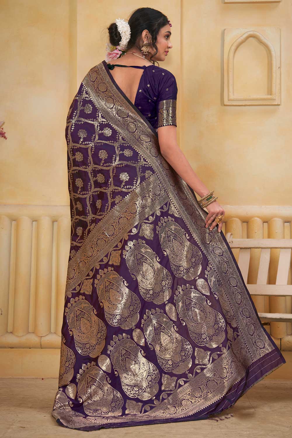 Art Silk Trendy Wine Color Weaving Banarasi Jari Saree | Buy Online India