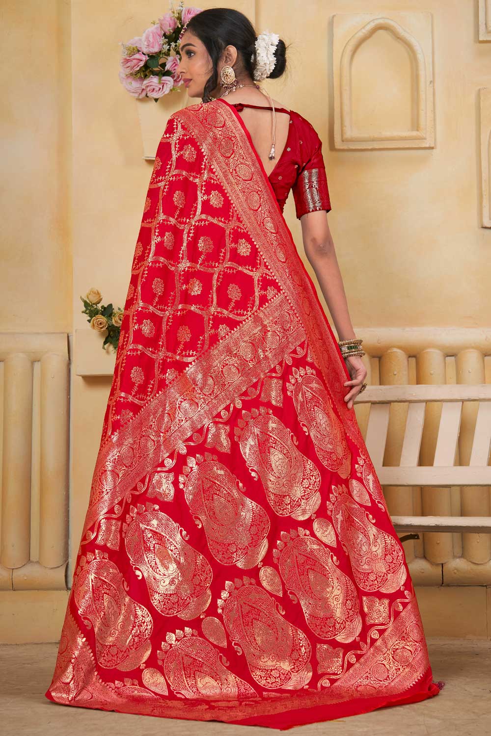 Orange Color Weaving Banarasi Jari Classic Art Silk Saree | Buy Online India