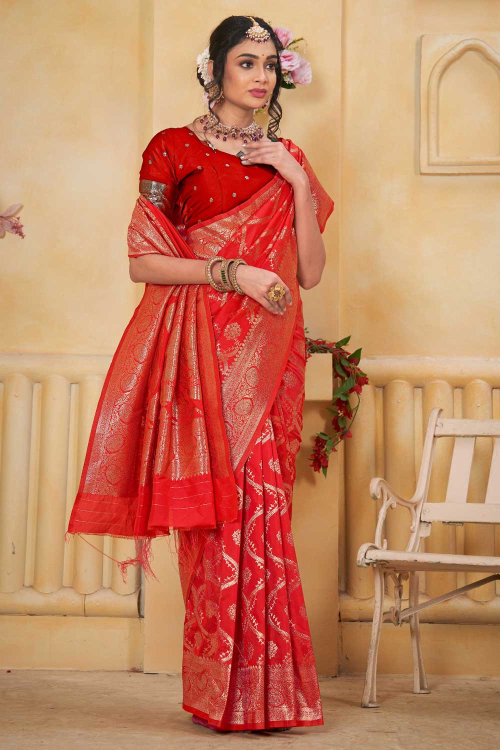 Orange Color Weaving Banarasi Jari Classic Art Silk Saree | Buy Online India