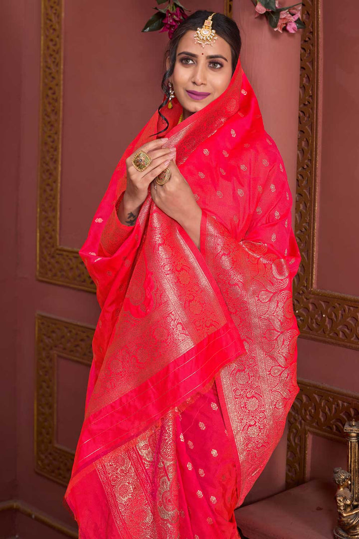 Attractive Pink Weaving Banarasi Jari Art Silk Saree | Buy Online India