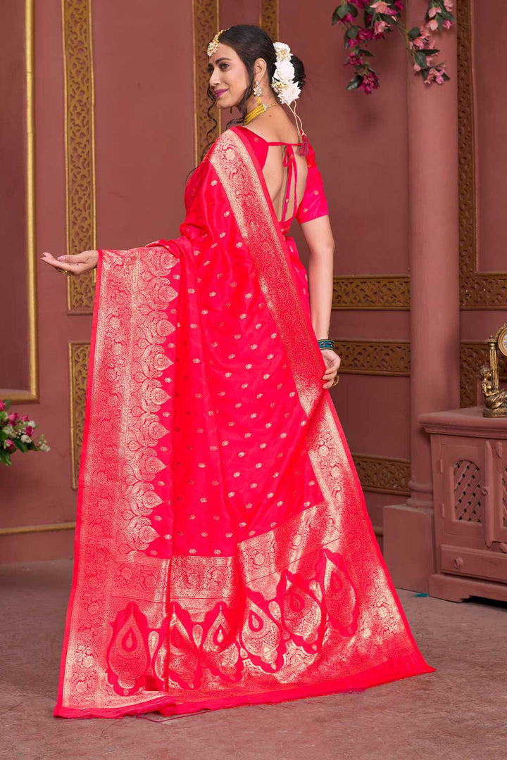 Attractive Pink Weaving Banarasi Jari Art Silk Saree | Buy Online India