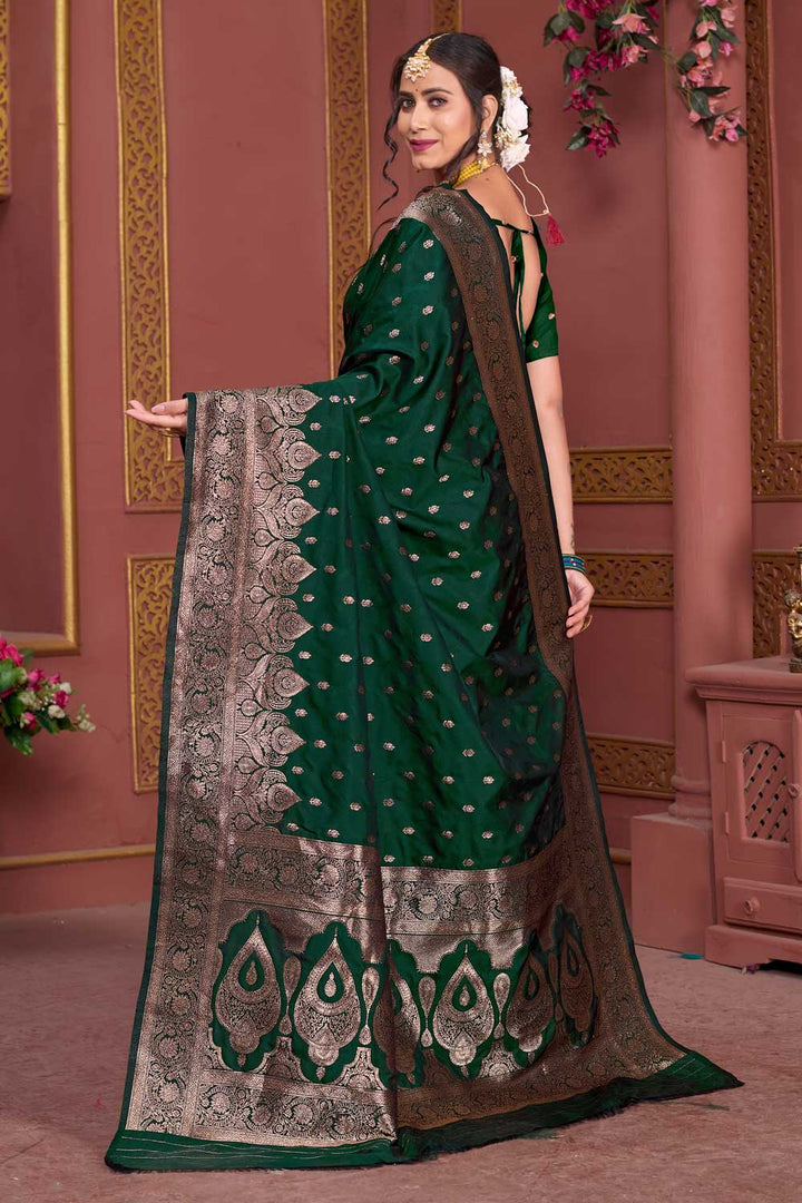 Radiant Dark Green Weaving Banarasi Jari Art Silk Saree | Buy Online India