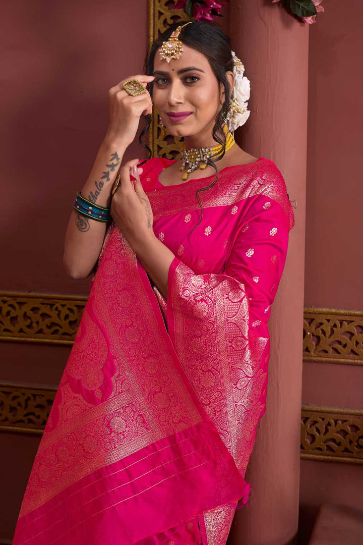 Blazing Magenta Color Weaving Banarasi Jari Art Silk Saree | Buy Online India