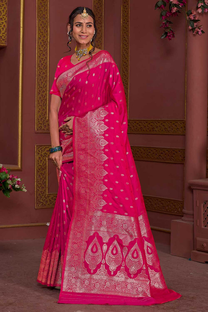 Blazing Magenta Color Weaving Banarasi Jari Art Silk Saree | Buy Online India