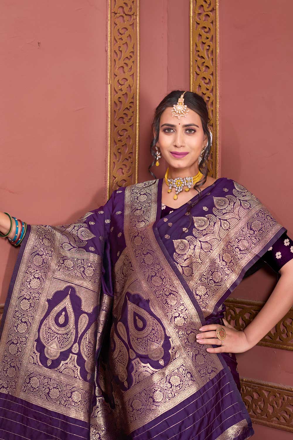 Graceful Weaving Banarasi Jari Purple Color Art Silk Saree | Buy Online India