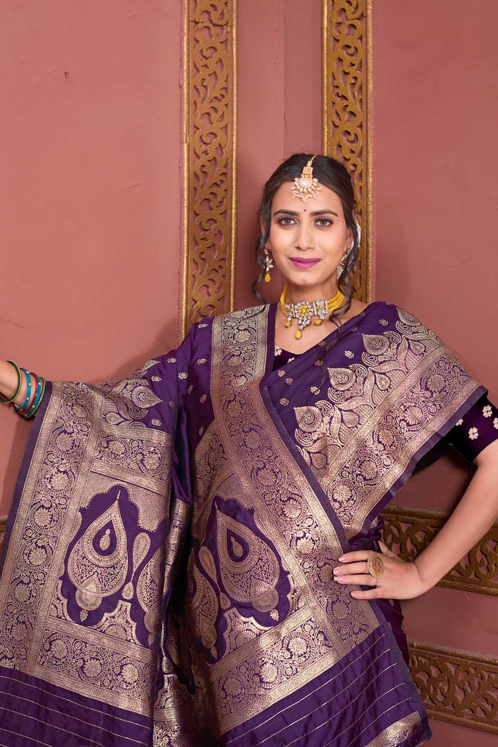 Graceful Weaving Banarasi Jari Purple Color Art Silk Saree | Buy Online India