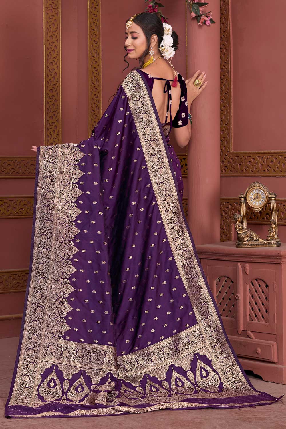 Graceful Weaving Banarasi Jari Purple Color Art Silk Saree | Buy Online India