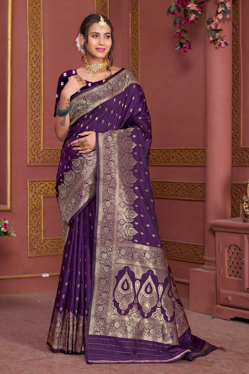 Graceful Weaving Banarasi Jari Purple Color Art Silk Saree | Buy Online India