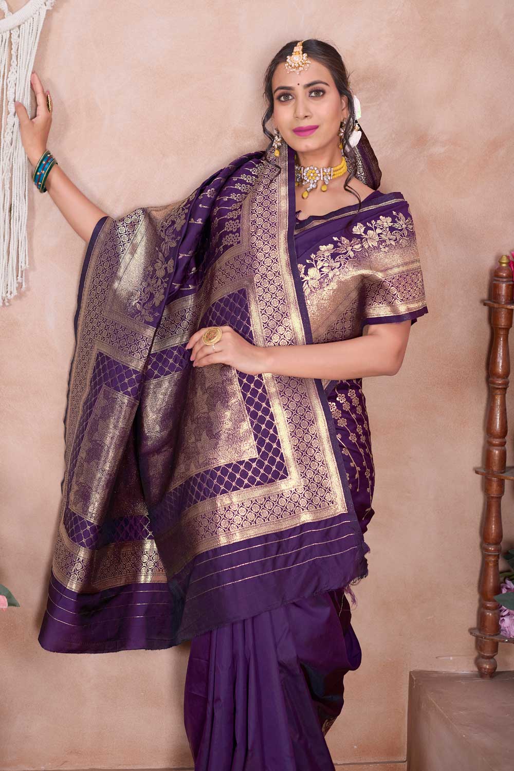 Purple Art Silk Weaving Banarasi Jari Work Saree for Festival | Buy Online India