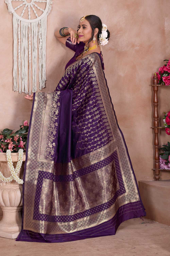 Purple Art Silk Weaving Banarasi Jari Work Festive Wear Saree | Buy Online India