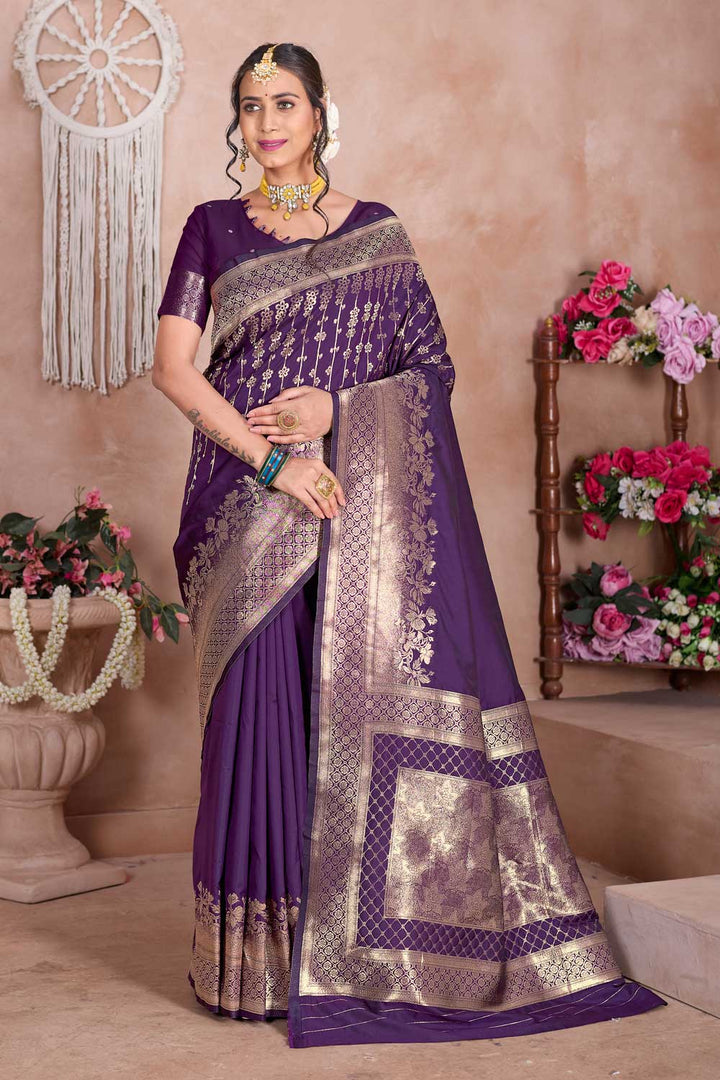 Purple Art Silk Weaving Banarasi Jari Work Festive Wear Saree | Buy Online India