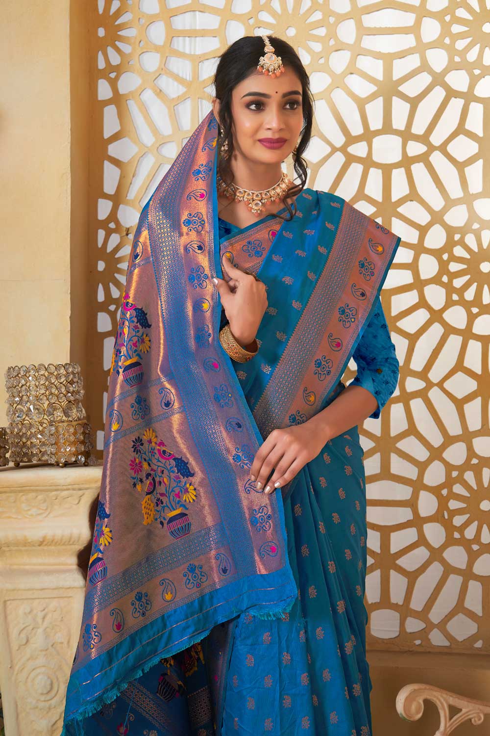 Phenomenal Fancy Pallu and Border Work Blue Color Paithani Silk Saree | Buy Online India