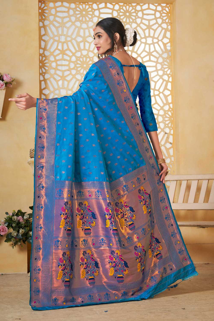 Phenomenal Fancy Pallu and Border Work Blue Color Paithani Silk Saree | Buy Online India