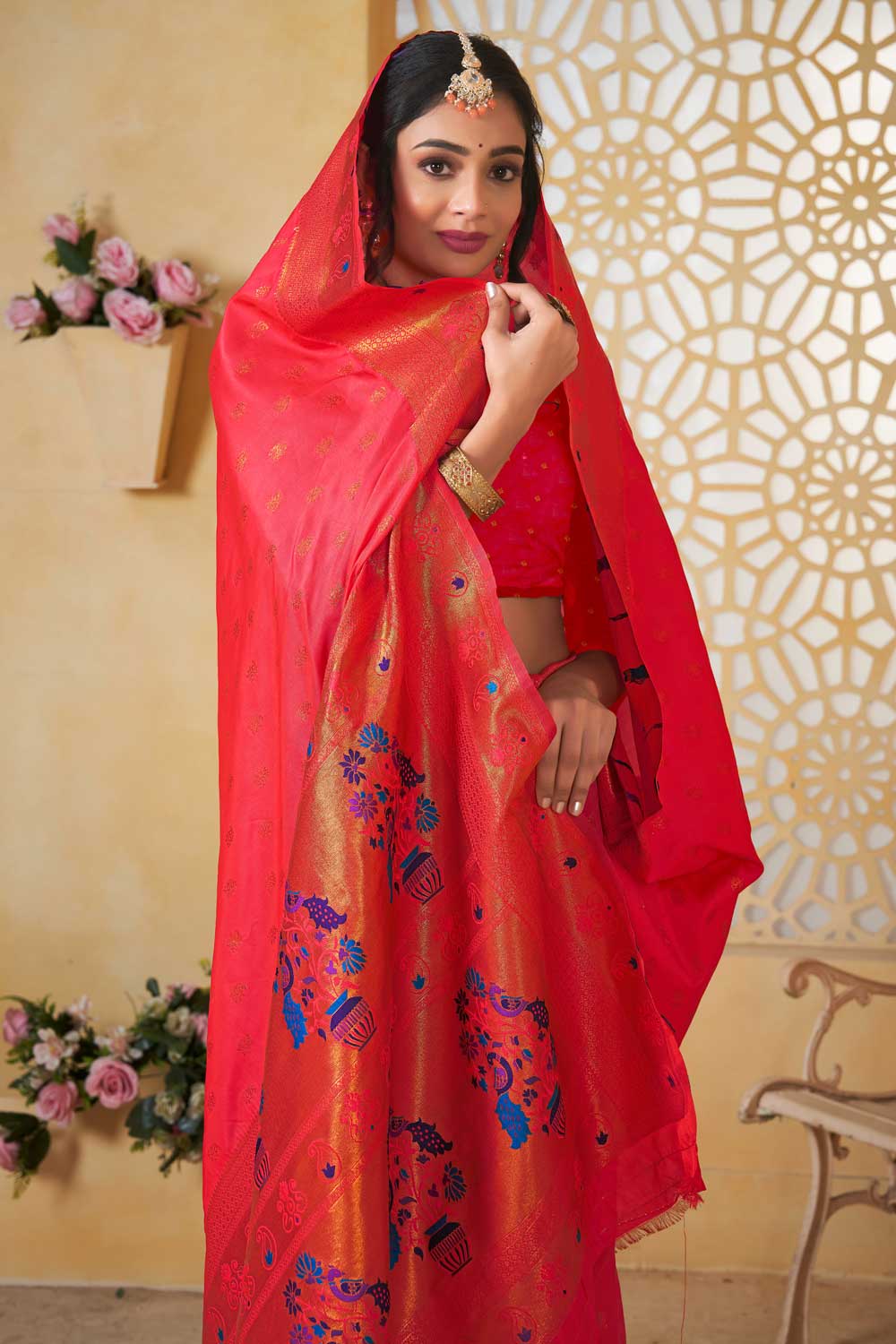 Glamorous Peach Color Fancy Pallu and Border Work Paithani Silk Saree | Buy Online India