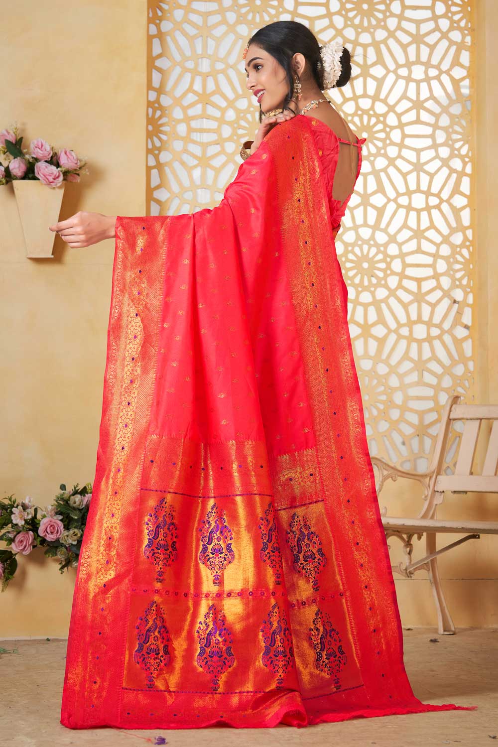 Peach Color Paithani Silk Stunning Saree For Festive | Buy Online India