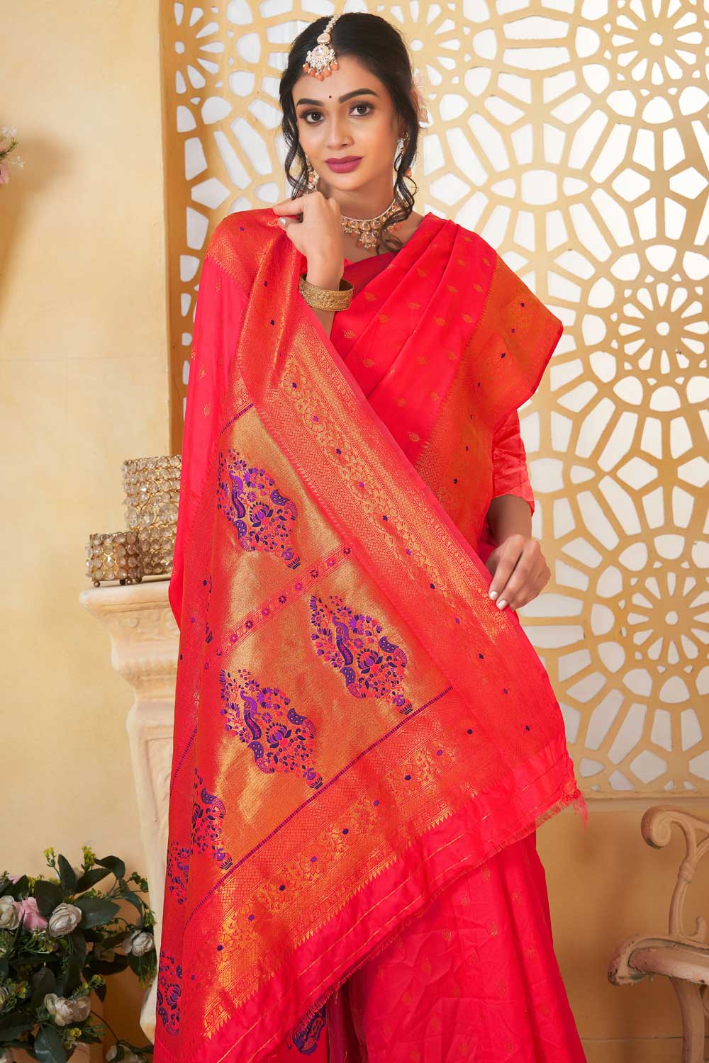 Peach Color Paithani Silk Stunning Saree For Festive | Buy Online India