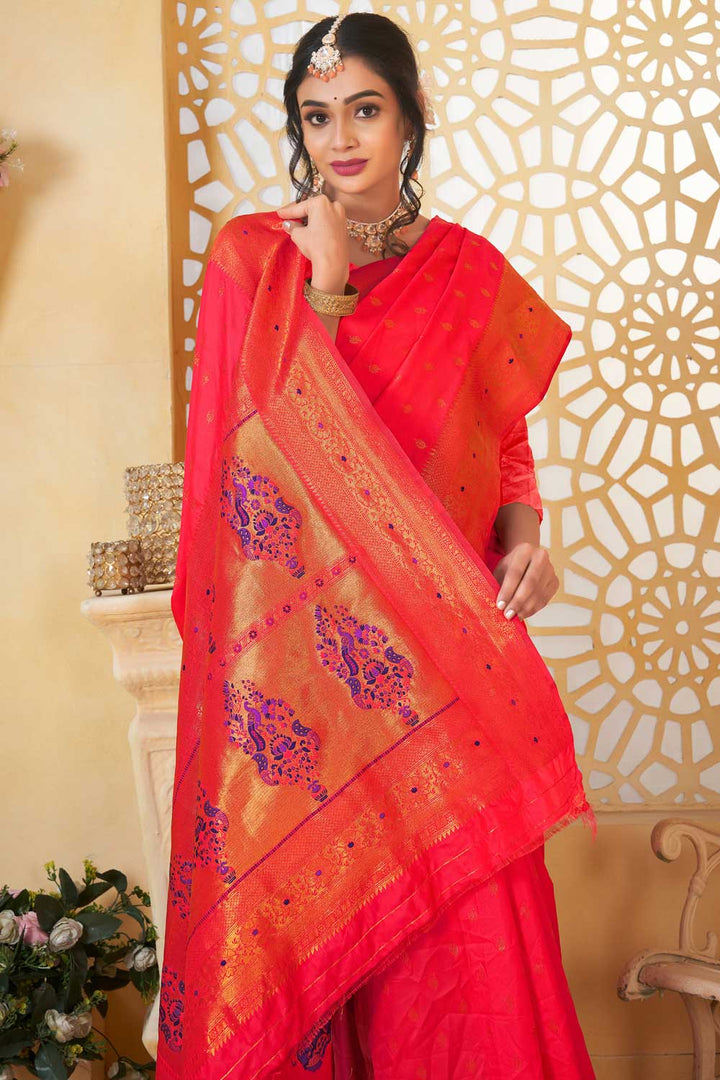 Peach Color Paithani Silk Stunning Saree For Festive | Buy Online India