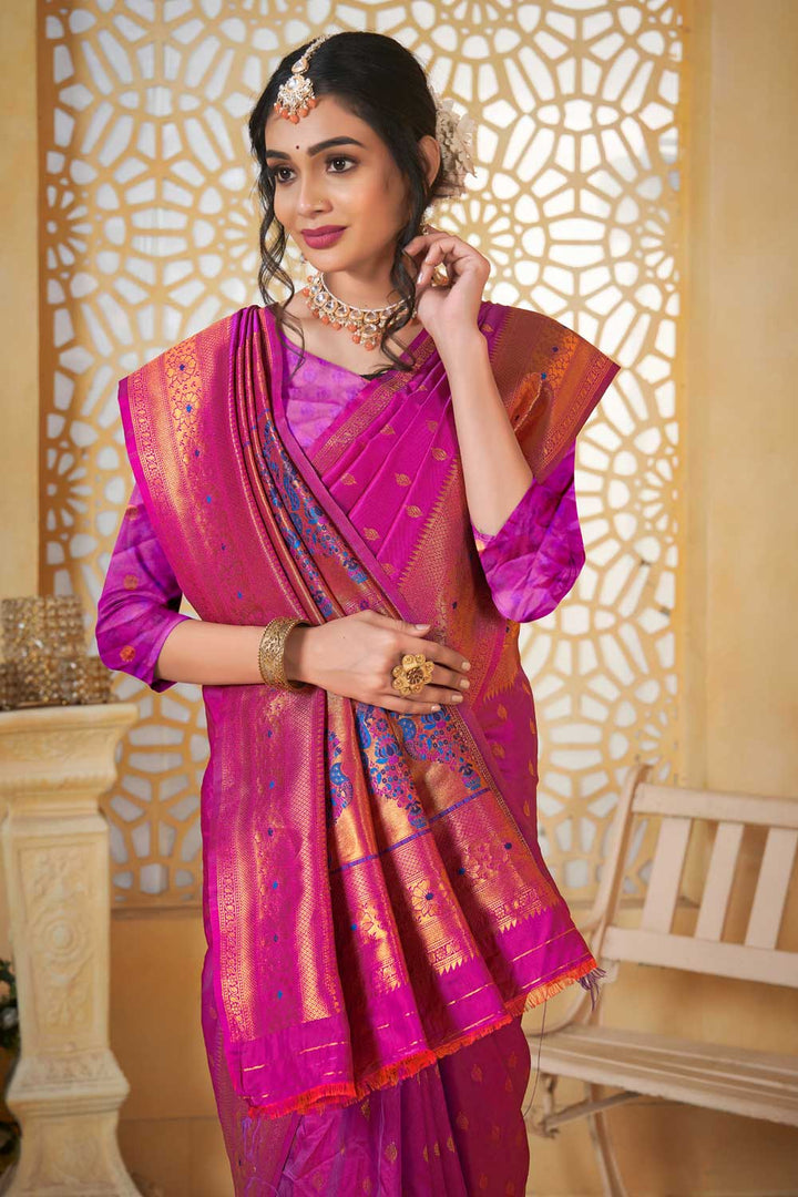 Beguiling Magenta Color Festive Style Paithani Silk Saree | Buy Online India