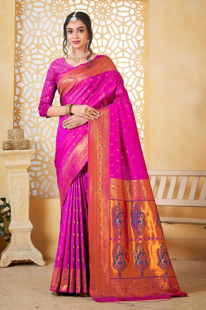 Beguiling Magenta Color Festive Style Paithani Silk Saree | Buy Online India