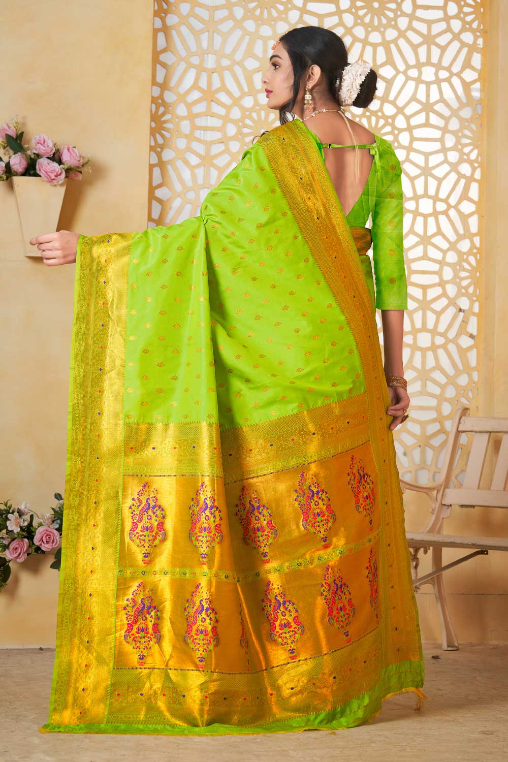 Tempting Paithani Silk Light Green Color Festive Look Saree | Buy Online India