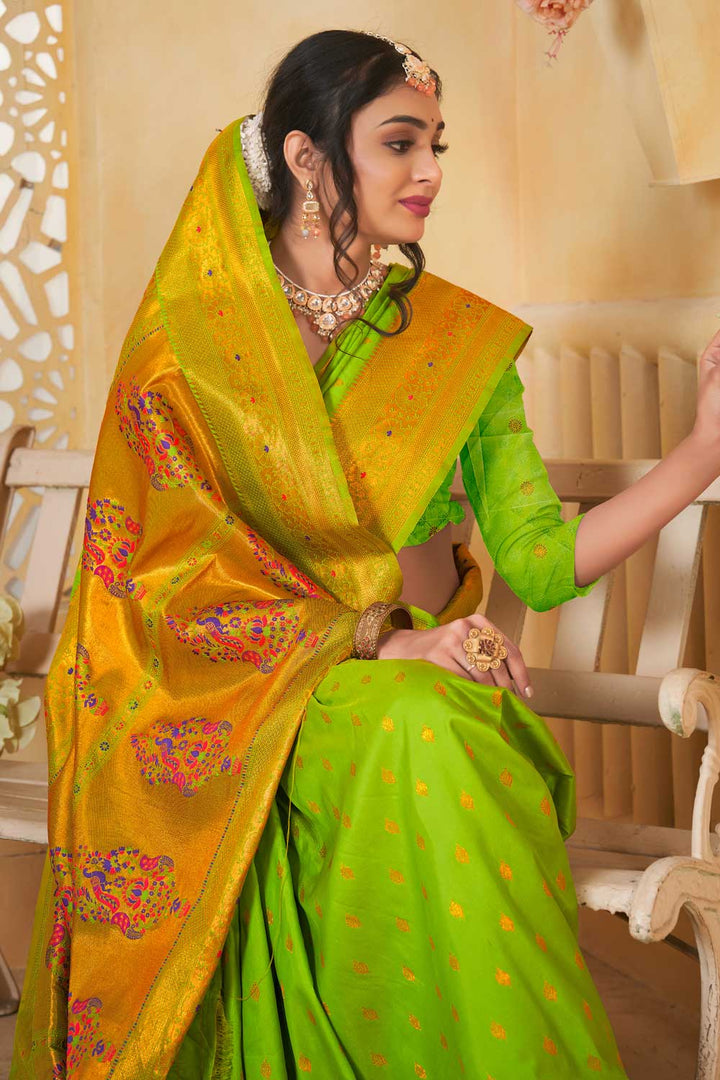 Tempting Paithani Silk Light Green Color Festive Look Saree | Buy Online India