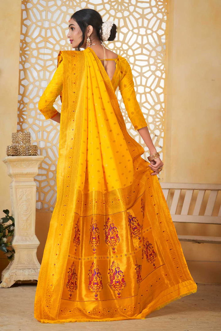 Festive Wear Paithani Silk Yellow Color Delicate Saree | Buy Online India