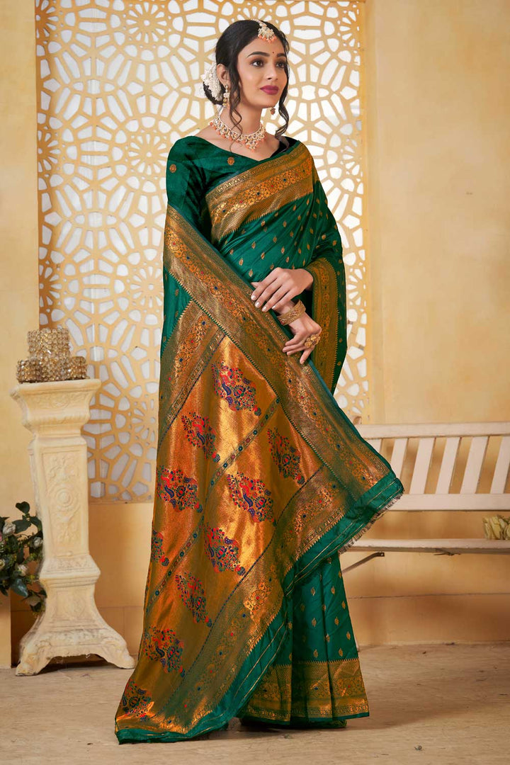 Amazing Festive Look Green Color Paithani Silk Saree | Buy Online India