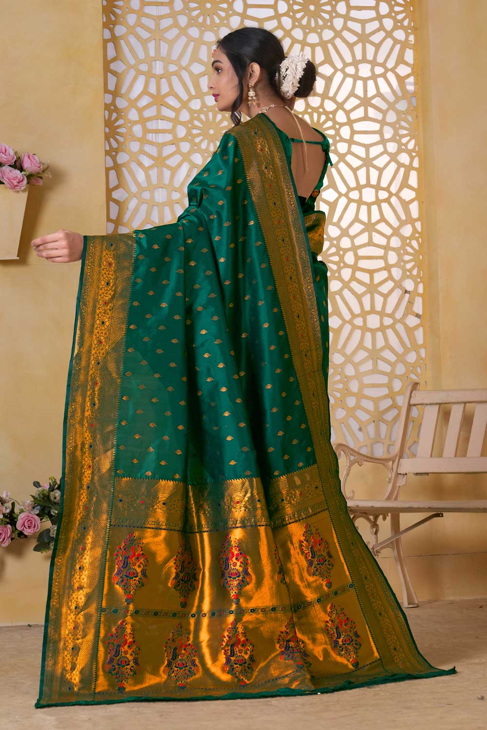 Amazing Festive Look Green Color Paithani Silk Saree | Buy Online India