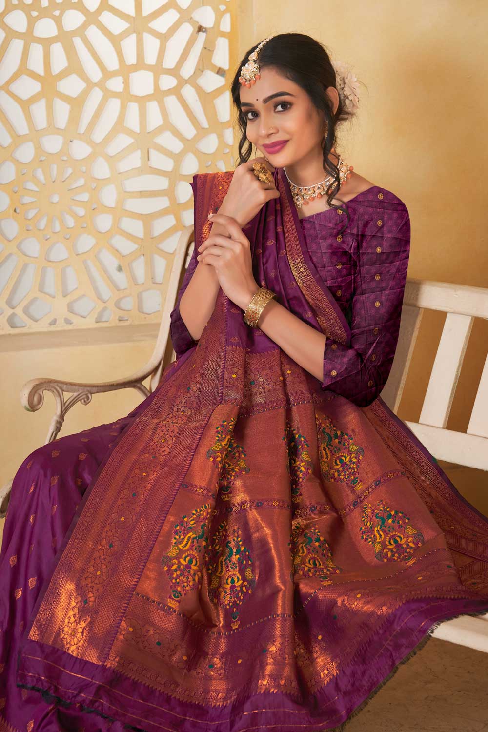 Trendy Paithani Silk Wine Color Festive Wear Saree | Buy Online India