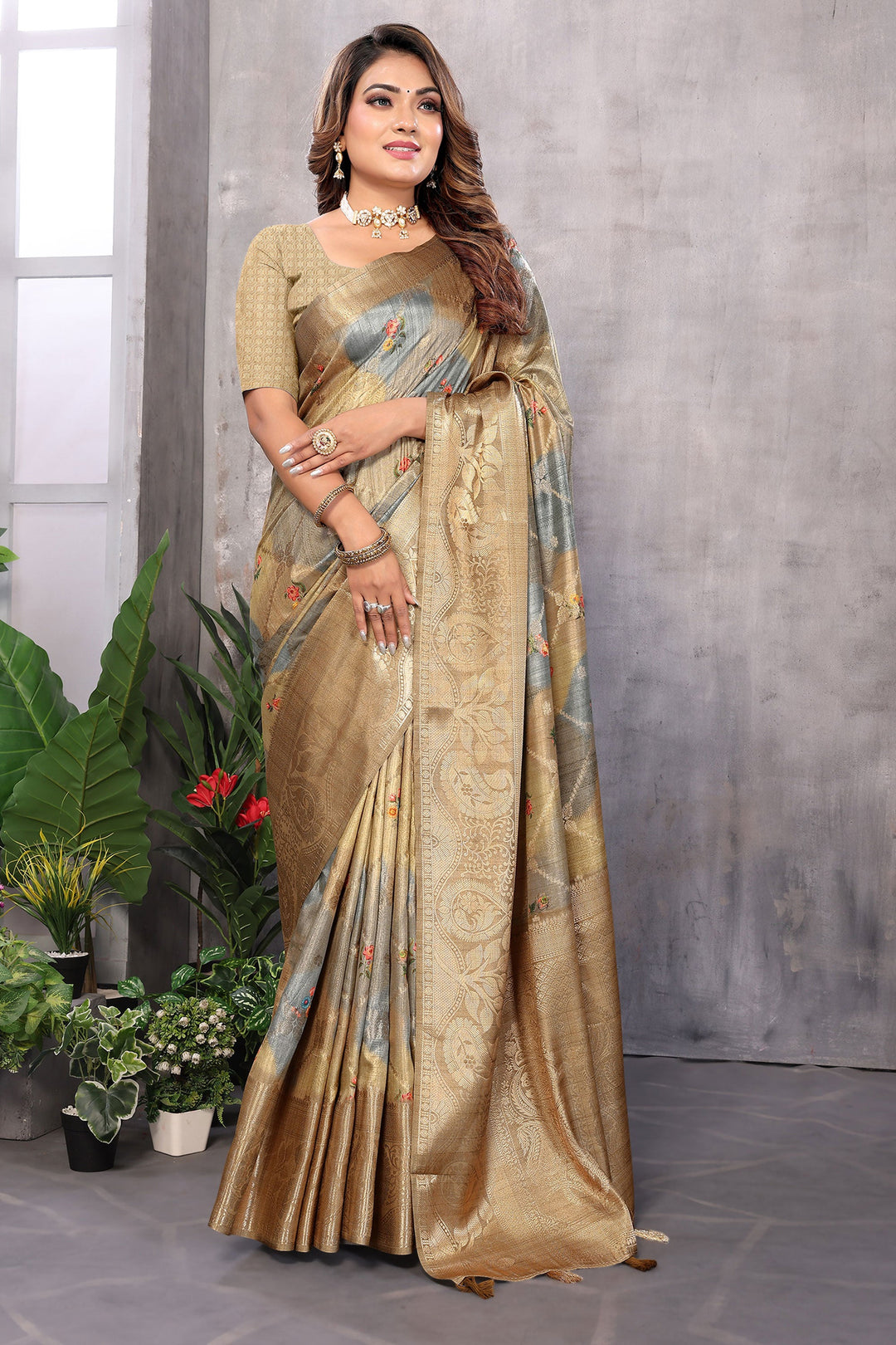 Jacquard Fabric Chikoo Brown Color Excellent Digital Printed Saree | Buy Online India