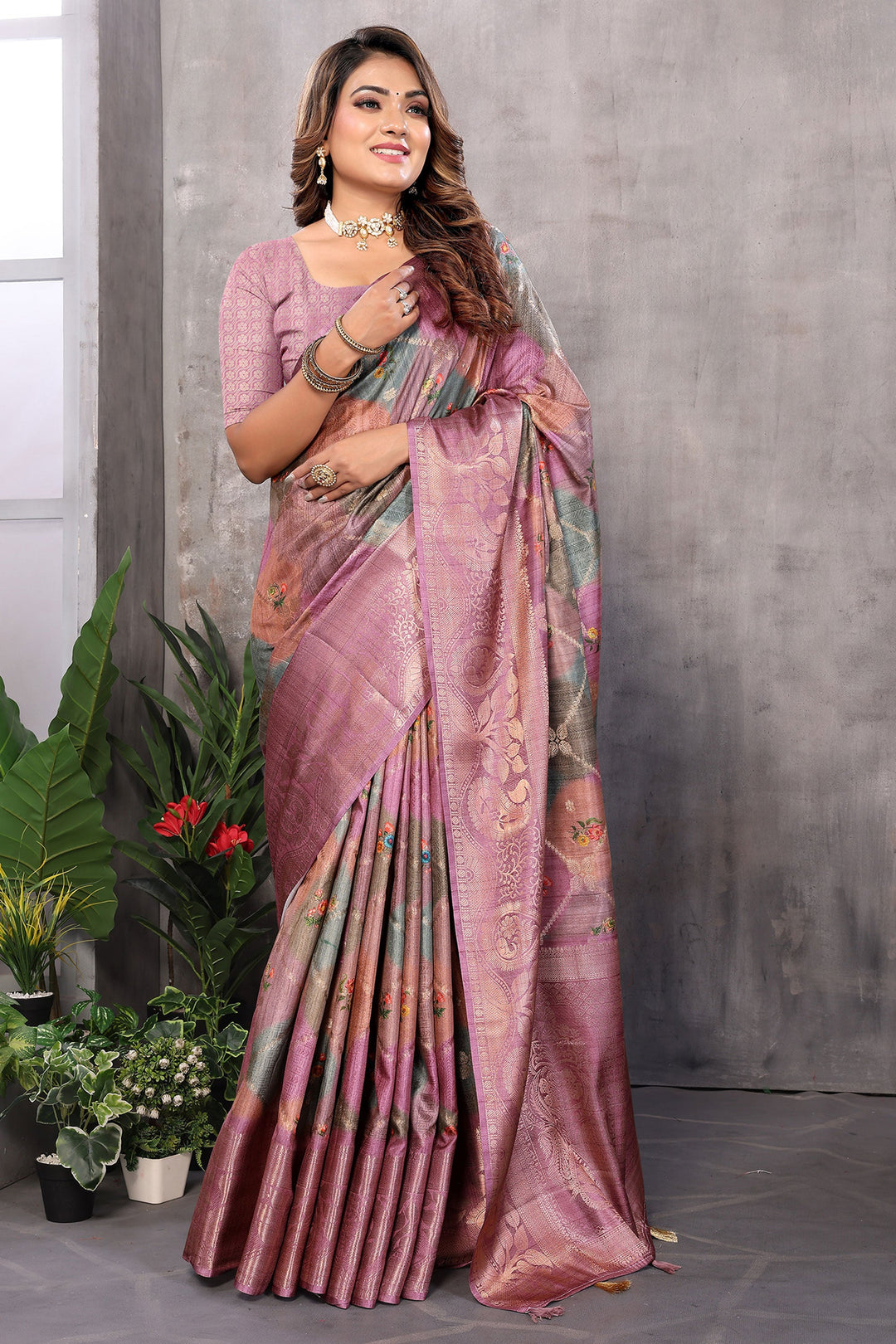 Purple Color Jacquard Fabric Coveted Digital Printed Saree | Buy Online India