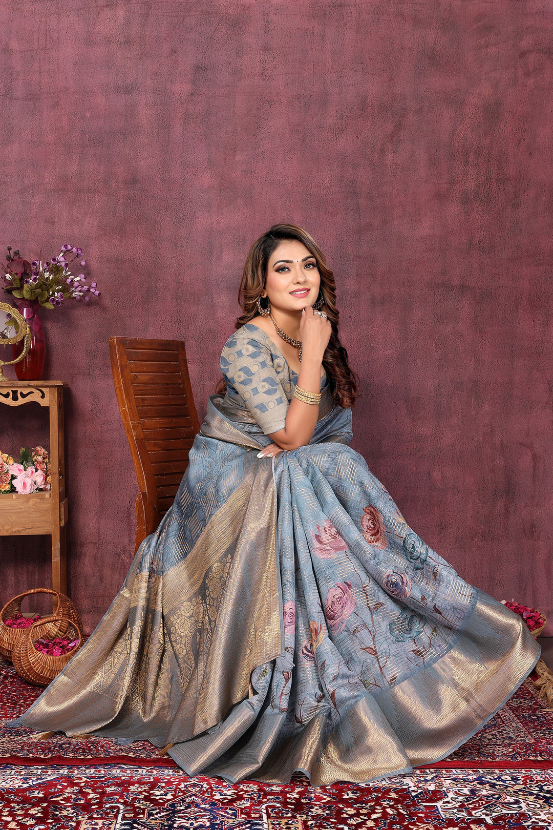 Incredible Digital Printed Jacquard Fabric Light Cyan Color Saree | Buy Online India