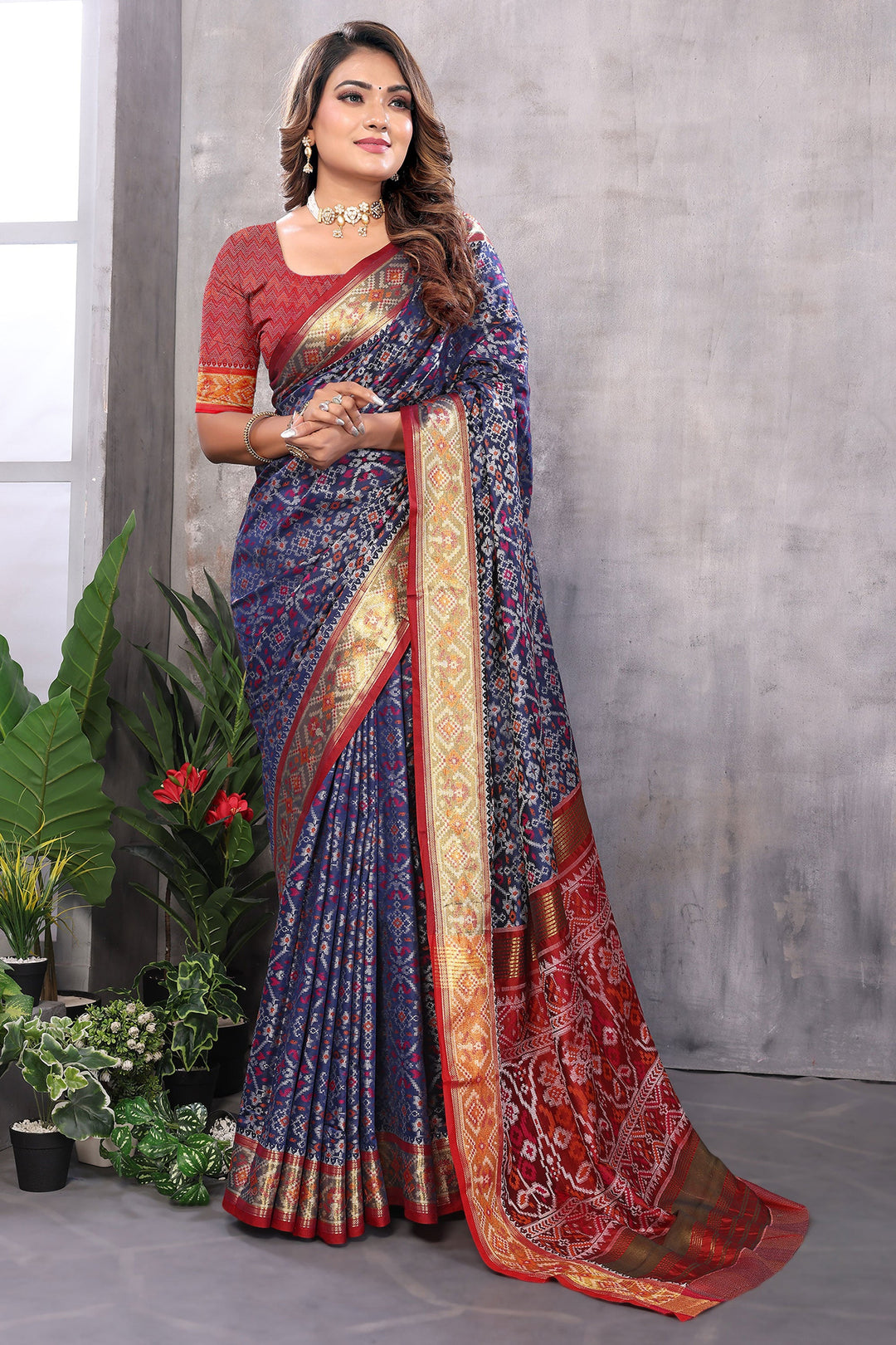 Amazing Navy Blue Color Jacquard Fabric Weaving Patola Saree | Buy Online India