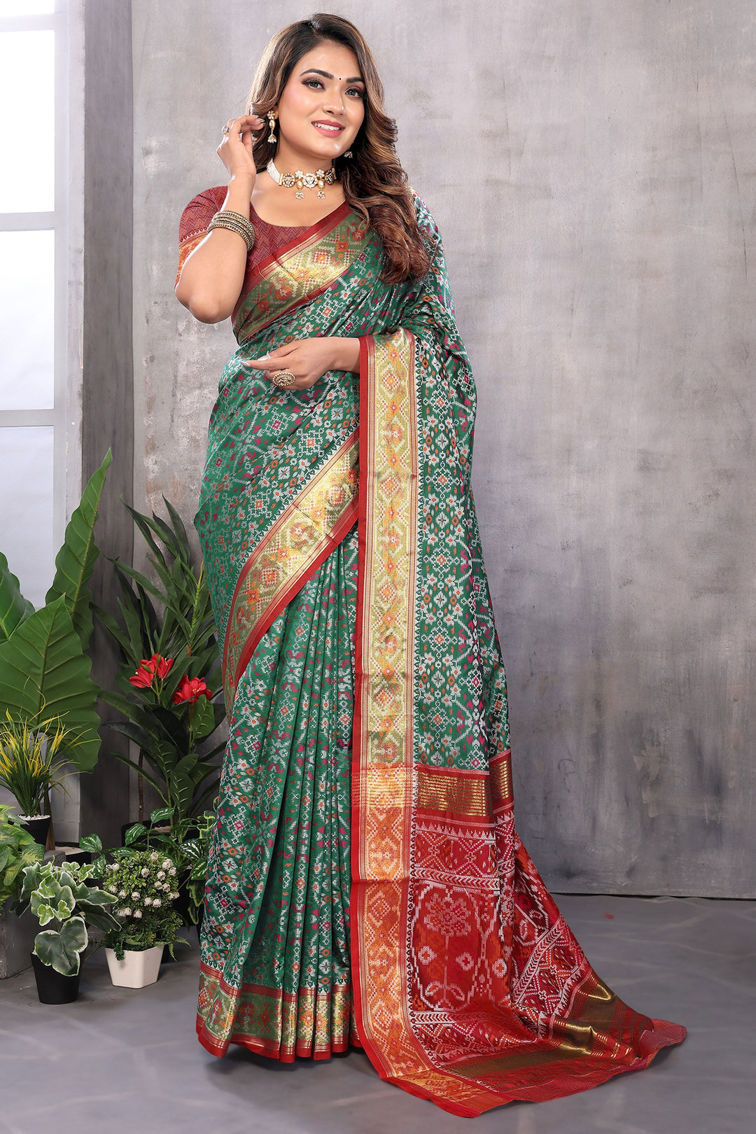 Green Color Jacquard Fabric Chic Weaving Patola Saree | Buy Online India