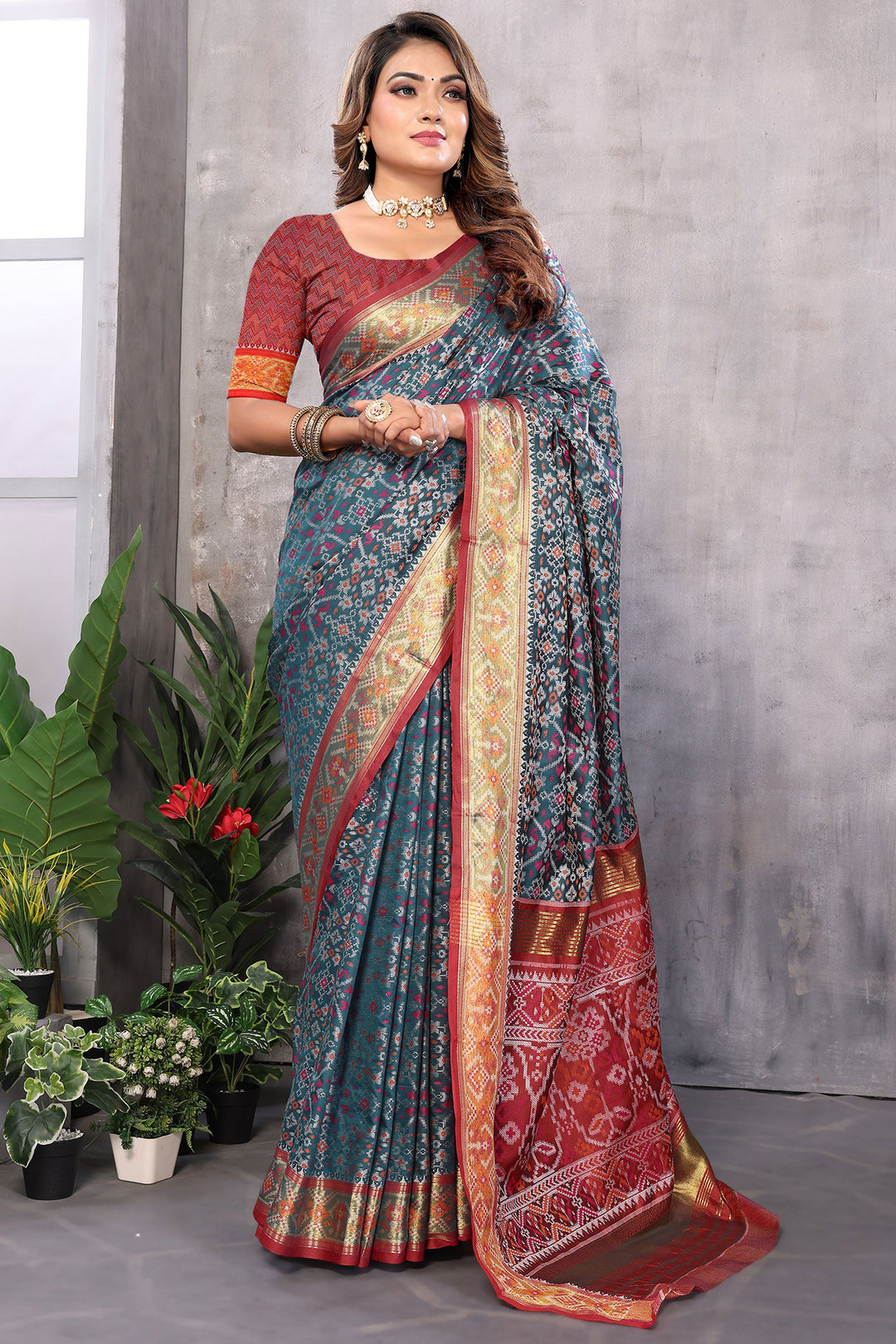 Graceful Jacquard Fabric Grey Color Weaving Patola Saree | Buy Online India