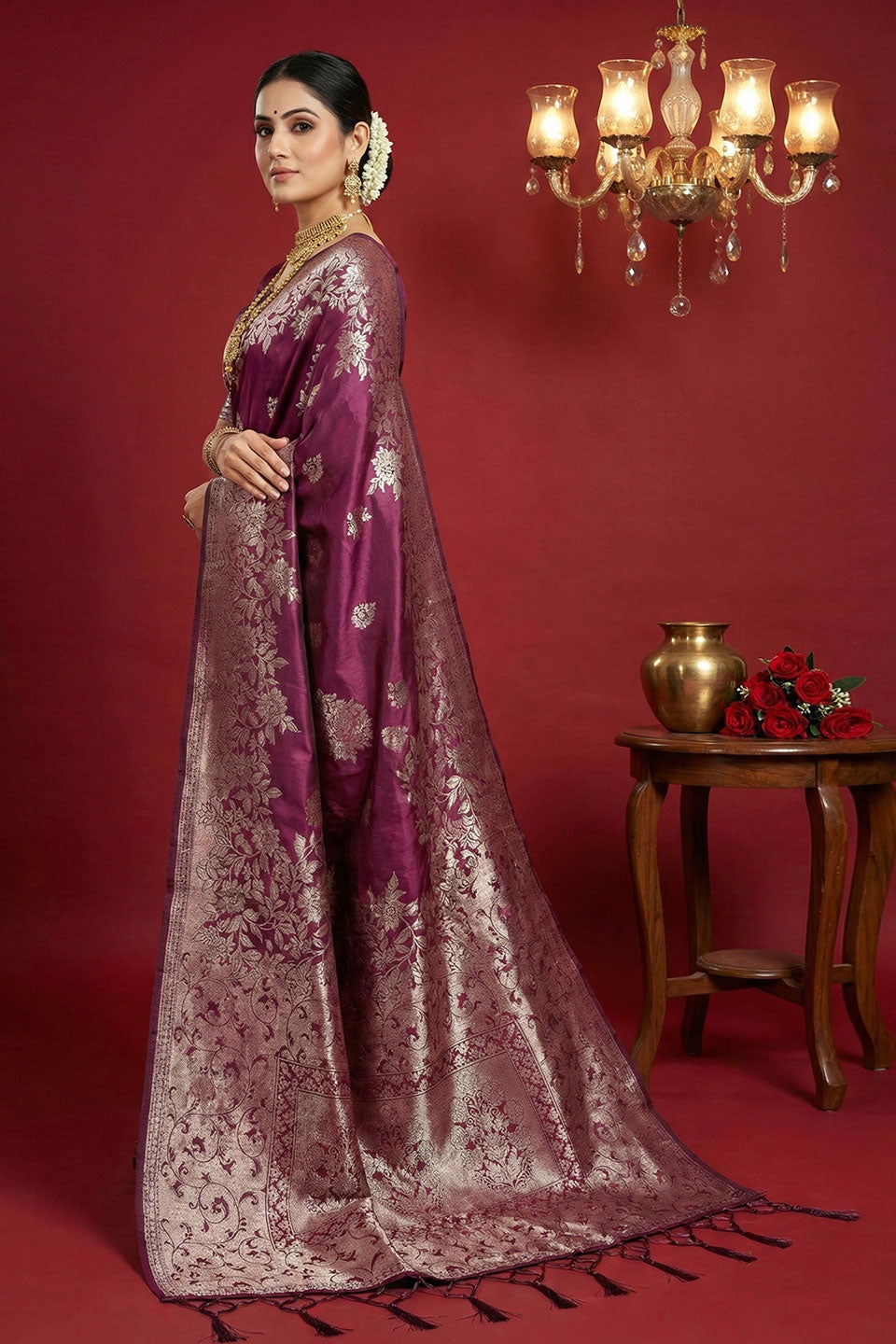 Purple Weaving Work Glamorous Silk Blend Saree