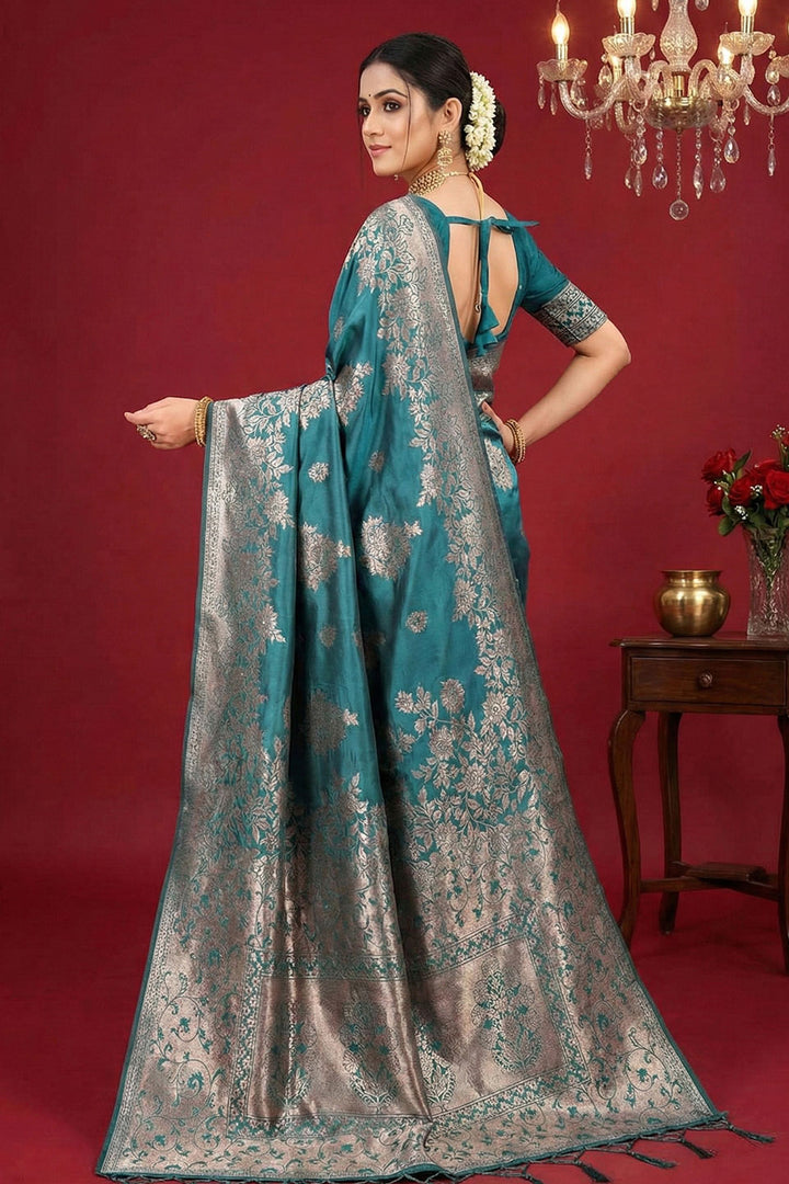 Sea Green Color Weaving Work Graceful Silk Blend Saree
