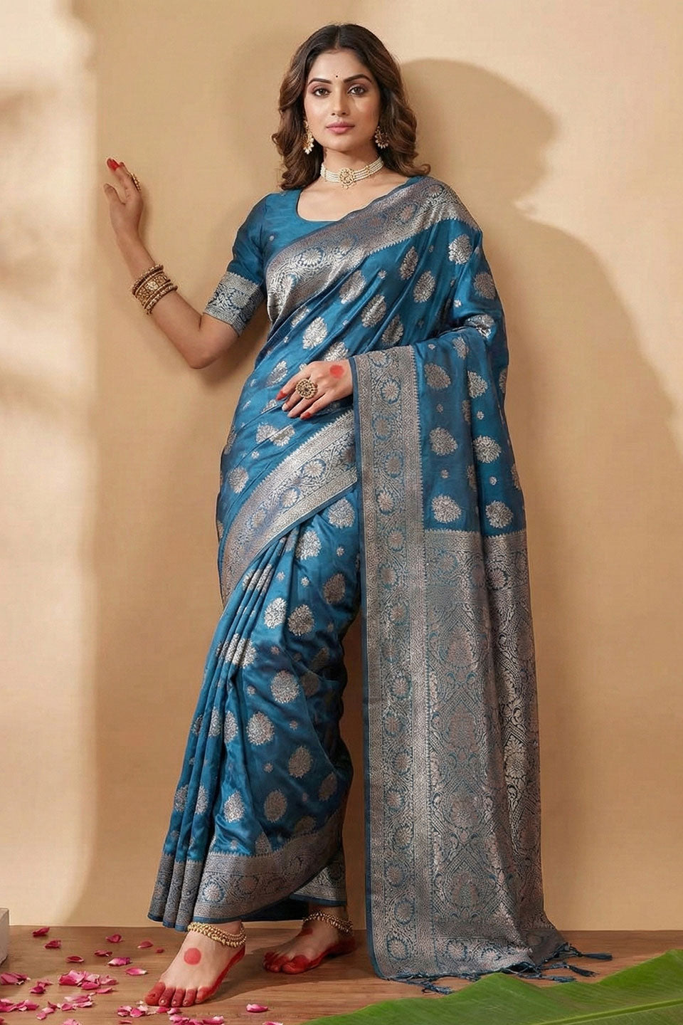 Sky Blue Color Weaving Work Silk Blend Saree For Festive | Buy Online India