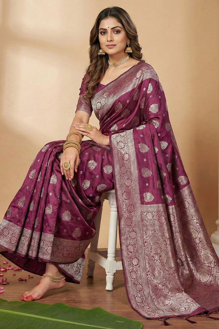 Purple Color Weaving Work Graceful Silk Blend Saree | Buy Online India