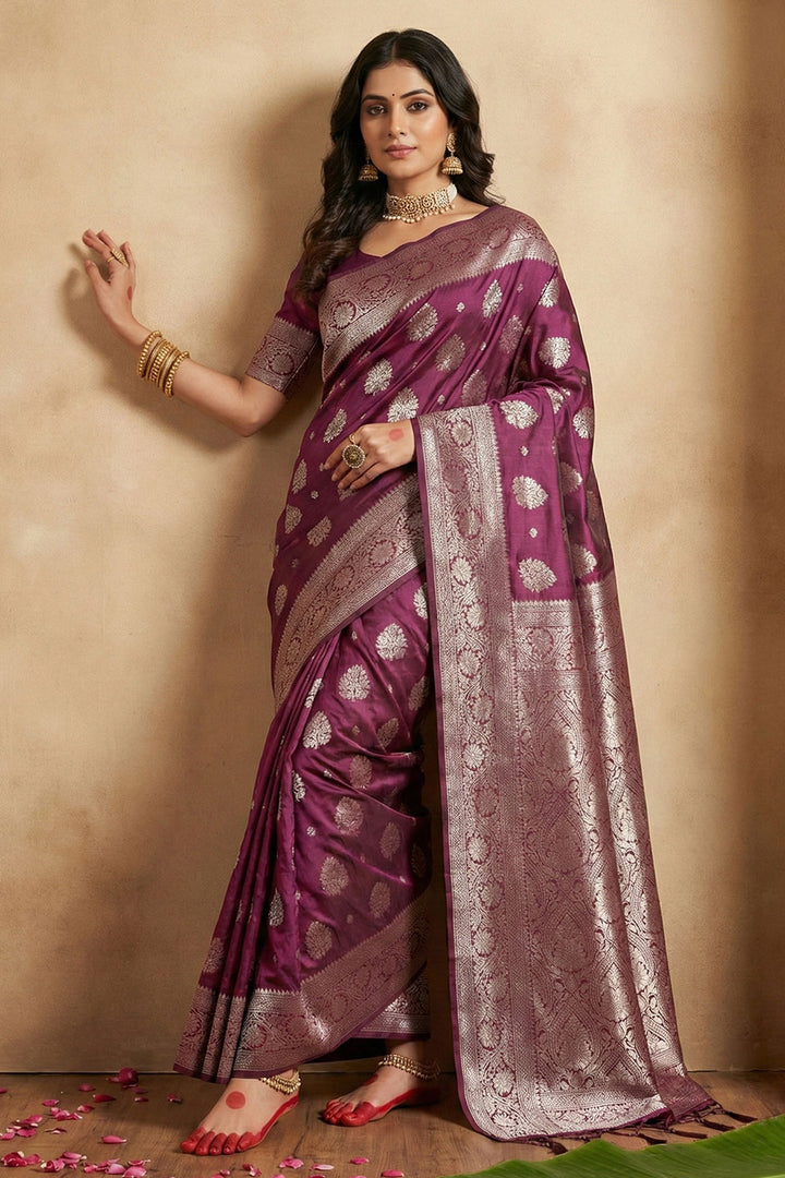 Purple Color Weaving Work Graceful Silk Blend Saree | Buy Online India