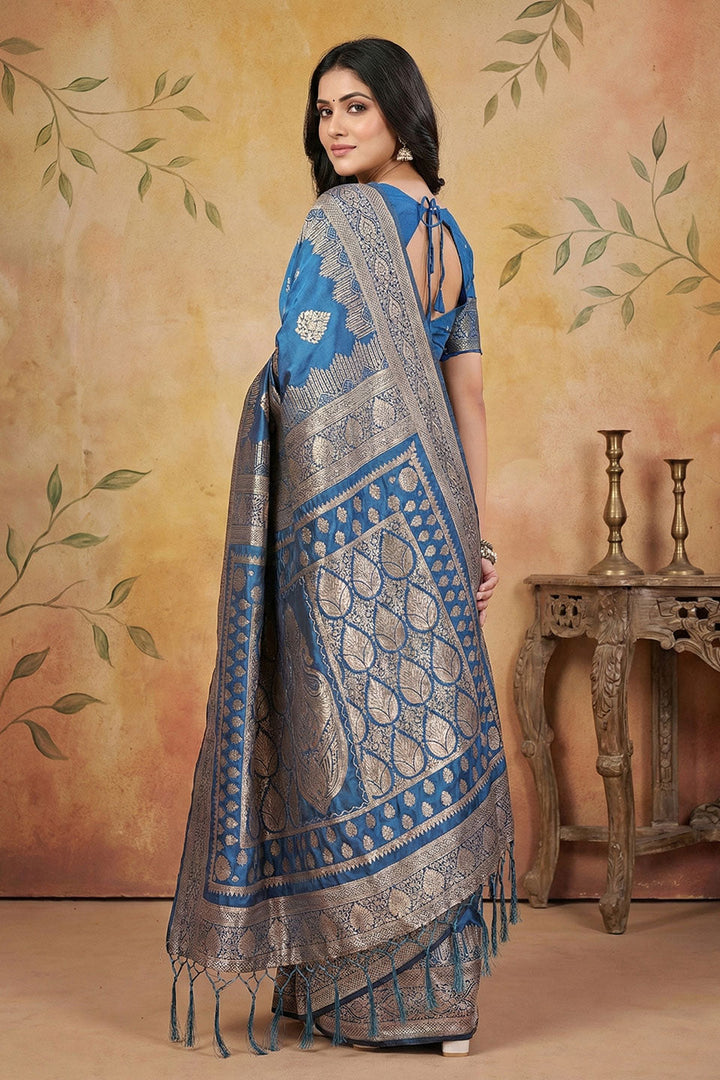 Sky Blue Color Weaving Work Banarsi Silk Blend Saree | Buy Online India